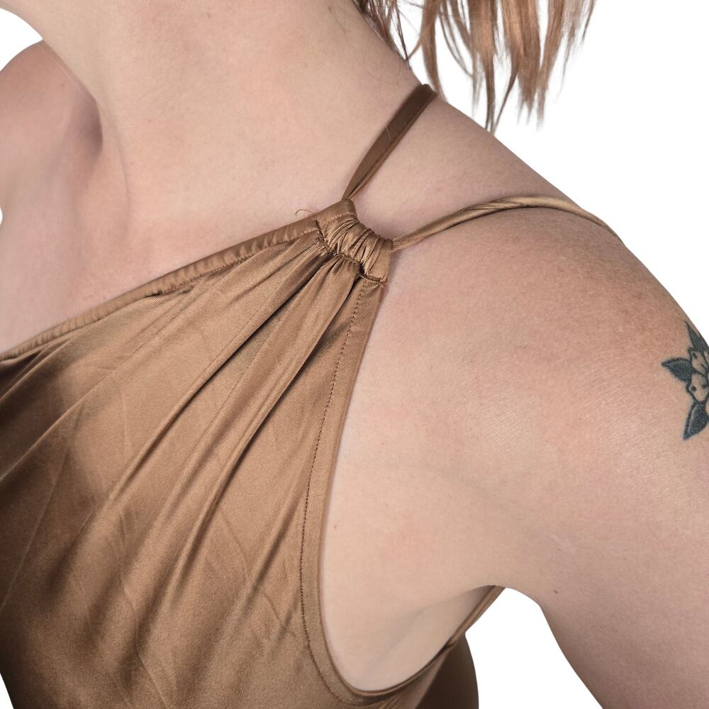 Large & XL Brown Sexy One Shoulder Satin Maxi Dress w Slit [TF034-Brown] - Picture 7 of 8